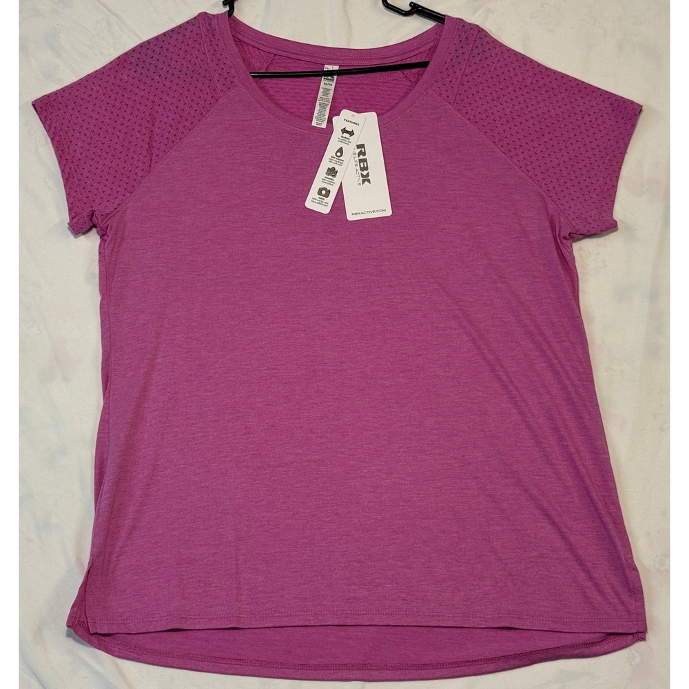 RBX Active Womens XL Short Sleeve Workout Top Pink Heather Mesh Back CR2317 NEW